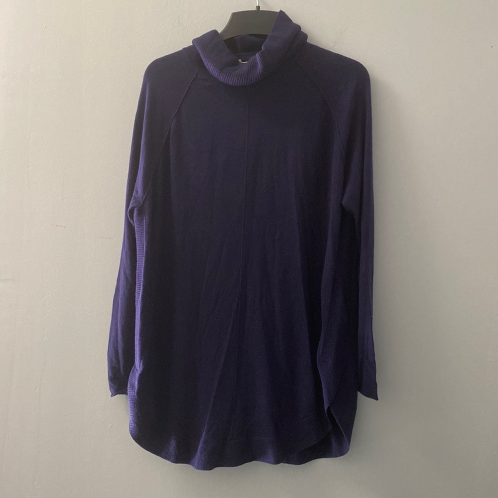 Calson Split Hem Navy Cowl Neck Sweater